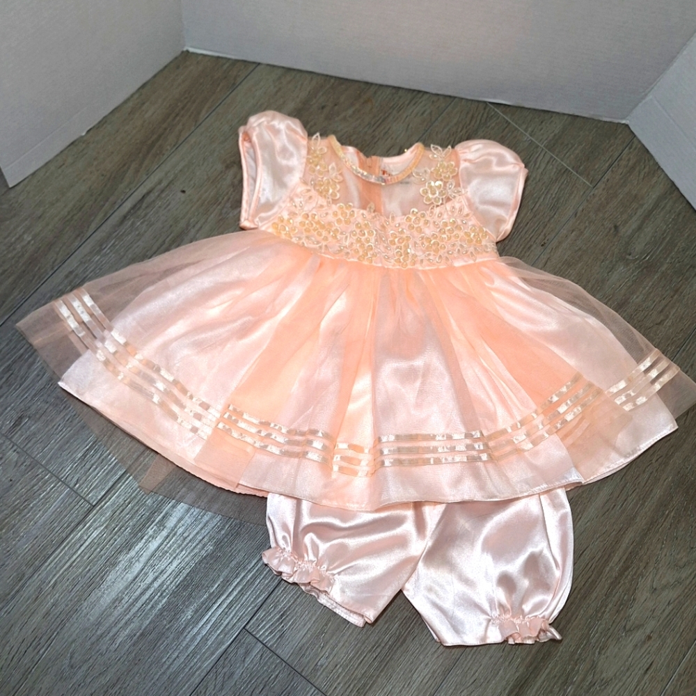 New Baby Girl ThyThy Coral Dress With Pantaloons Size 6-12 Monthes